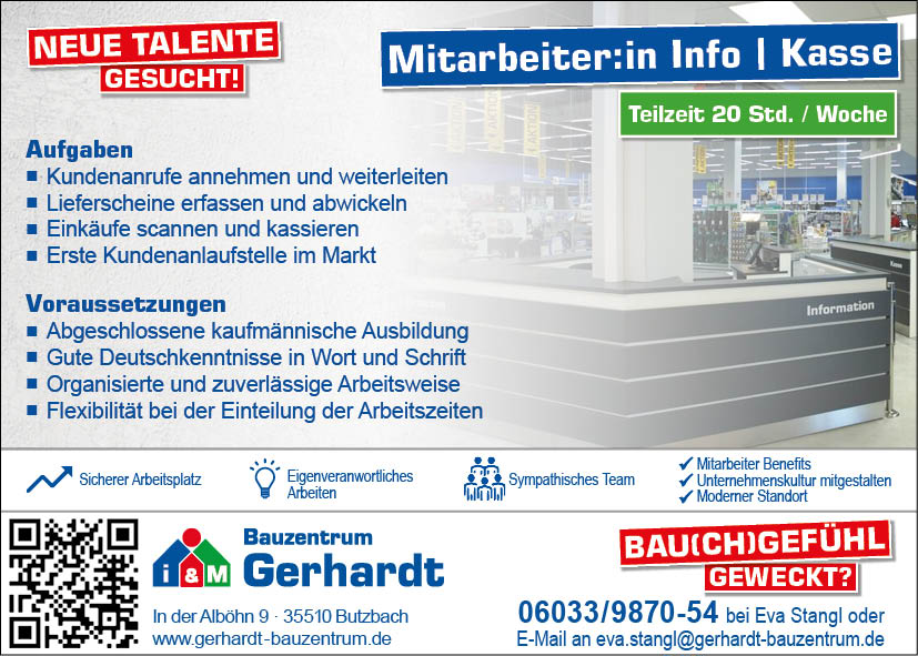 Stellenangebote Butzbach Information Kasse Verkauf